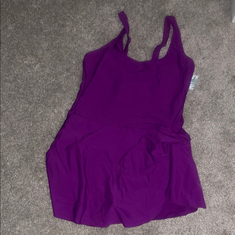 2/$30 Eomenie Purple Women's One Piece Swimsuit with skirt size Large - Picture 2 of 7